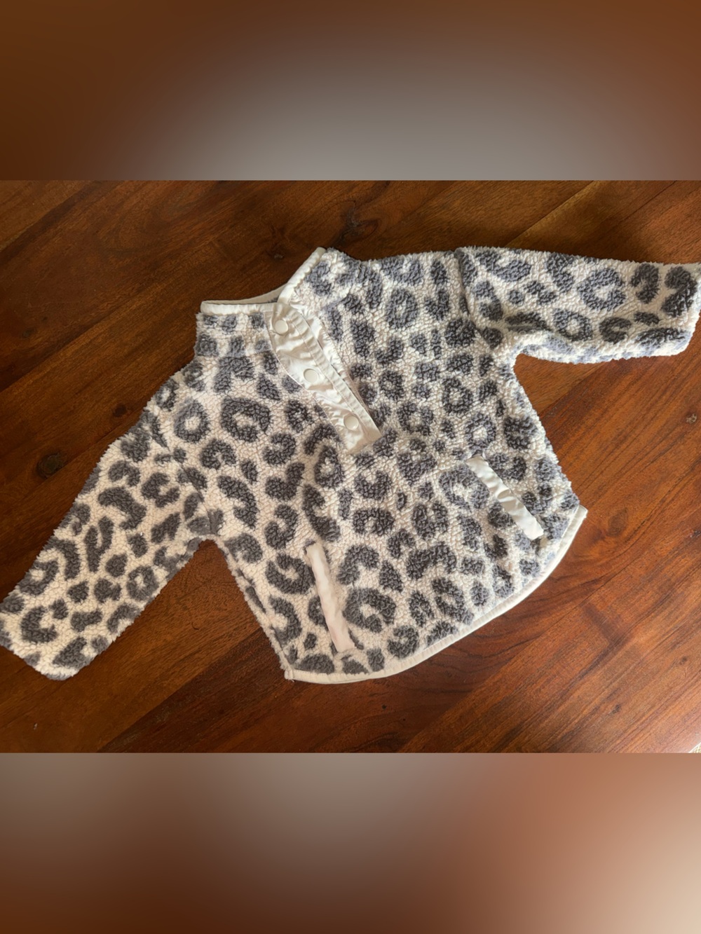Carter's Plush Leopard Print Snap Hoodie - White & Gray